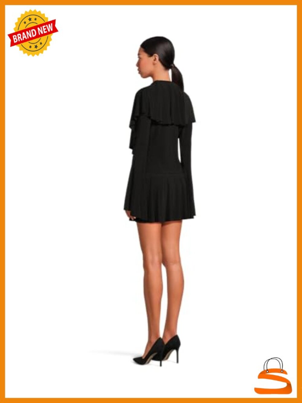 Norma Kamali Long Sleeve Deep V Ruffle Mini Dress Slinky Jersey - Picture 3 of 4